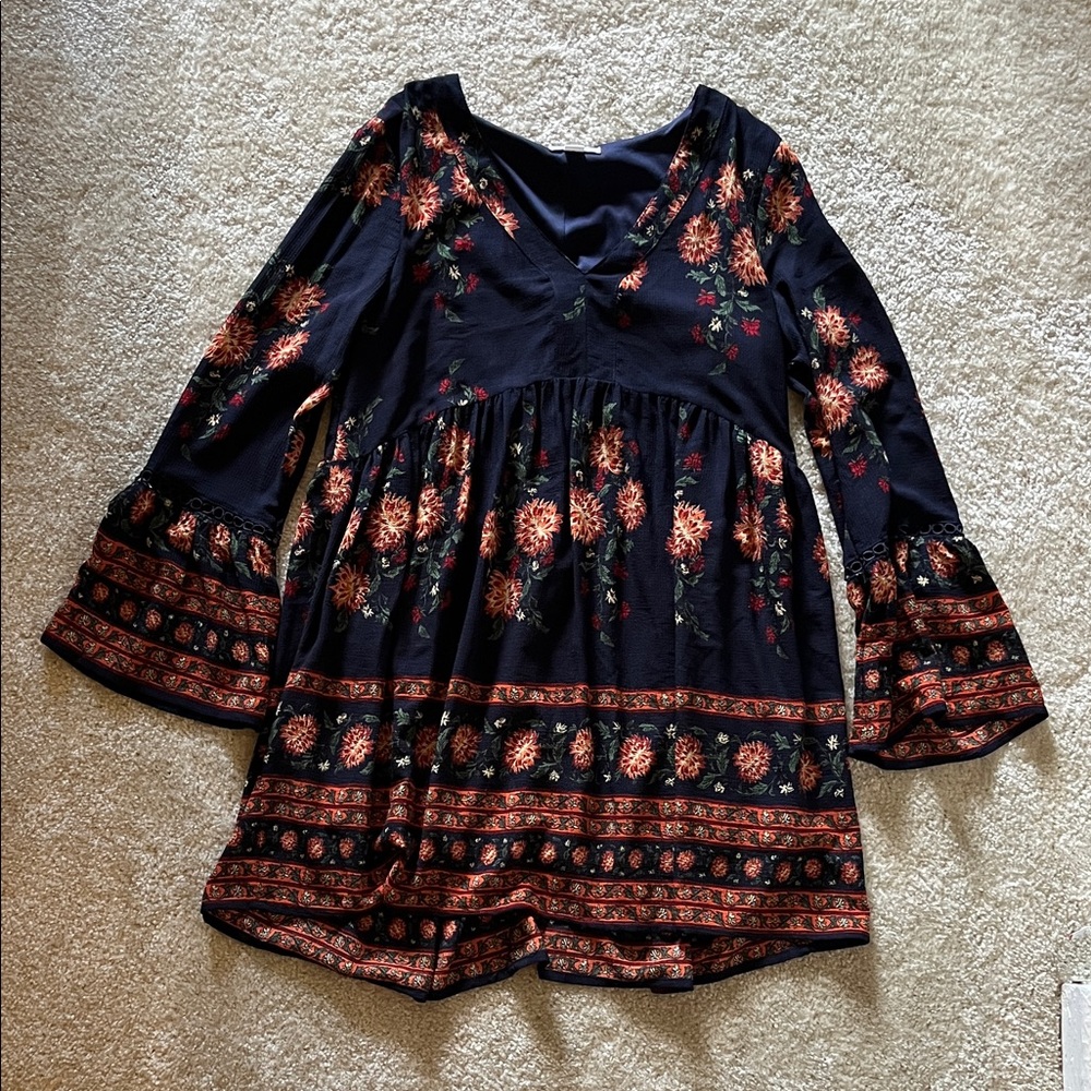 Floral Dress - Blue and Orange